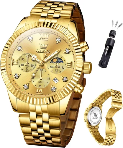 Miniatura 12 de OLEVS Watch Men Luxury Fashion Watches for Men Classic Large Face Stainless Steel Waterproof Mens Watches Analog Quartz Fancy Dress Date Moon Phase