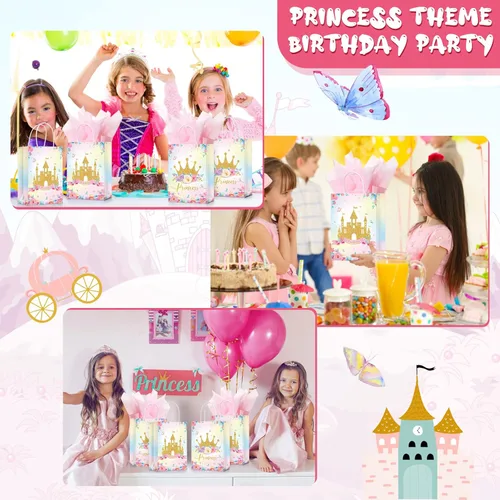 Miniatura 6 de Nezyo 16 bolsas de recuerdo de fiesta de princesa príncipe con asas y papel de seda, bolsas de regalo para cumpleaños, baby shower, regalos