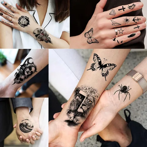 Miniatura 6 de COKTAK 64 hojas grandes de tatuajes temporales de brazo negro para hombres, antebrazo, mujeres, muslo, media manga, animales, león, tigre, lobo