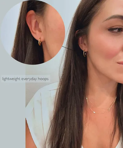 Miniatura 6 de Altitude Boutique Aretes de aro pequeños de oro de 18 quilates para mujer, aretes de tubo fino chapados en oro, ligeros, hipoalergénicos, gruesos