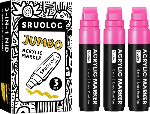 Miniatura 12 de SRUOLOC 3 Rotuladores Permanentes Jumbo Negros, Punta Ancha de 15mm de Grosor, Rotuladores de Pintura Acrílica Grandes para Pintura en Roca, Póster