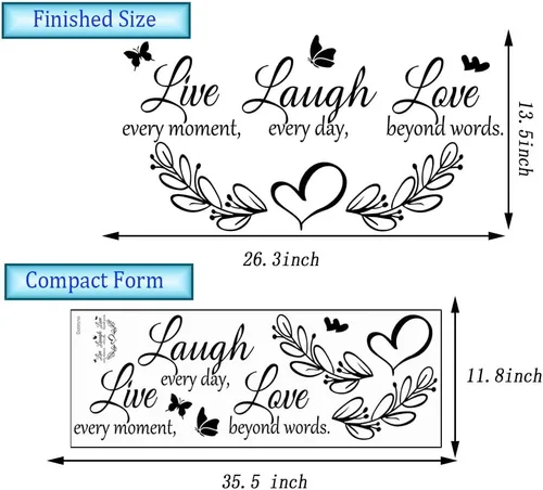 Miniatura 7 de Calcomanías de vinilo para pared con citas inspiradoras familiares "Live Every Moment, Laugh Every Day, Love Beyond Words", calcomanías Color 1