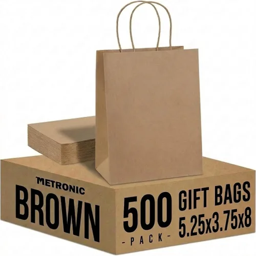 Miniatura 35 de METRONIC Bolsas de papel marrón de 10 x 5 x 13 pulgadas, 50 unidades, bolsas de regalo de papel kraft de tamaño mediano con asas, bolsa de papel