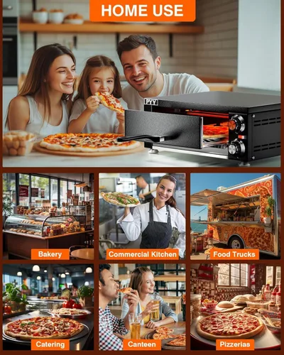 Miniatura 8 de Horno de pizza comercial de alta velocidad de 12 pulgadas 1100 W Acero inoxidable sellado con temporizador de 60 minutos para pizzería, camión