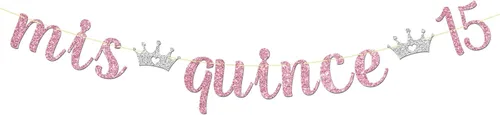 Maicaiffe Cartel Mis Quince 15 – Decoración para fiesta de cumpleaños de 15 años para niña – Quince años – Decoración de fiesta de feliz cumpleaños
