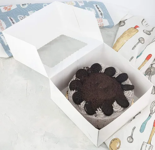 Miniatura 5 de Wei Long Cajas para pasteles con ventana, 24 unidades, 8 x 8 x 5 pulgadas, cajas de panadería blancas para pasteles, pasteles, galletas, pastel, 01