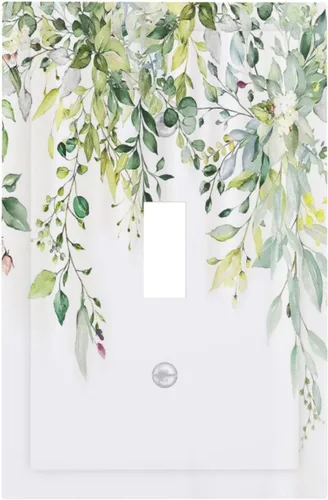 Miniatura 2 de Placas de pared de eucalipto verde de una sola palanca, estilo rústico, cubierta de interruptor de luz de 1 cuadrilla, hojas de árbol, cubiertas