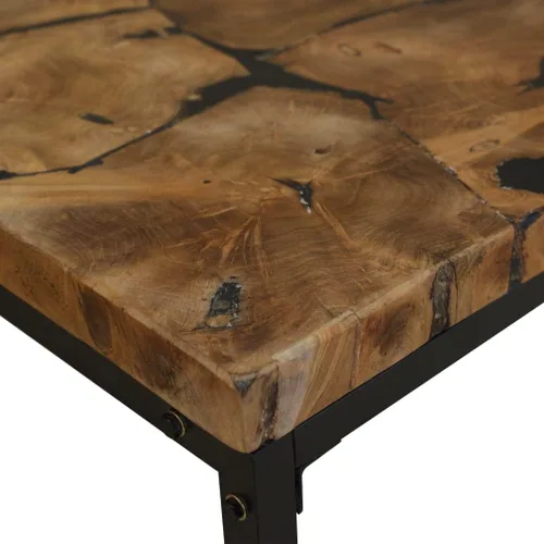 Miniatura 9 de Black and Brown Teak Wood Coffee Table, 43.3x23.6x15.7 in Rectangular Resin Living Room Table, Rustic Mesa de Centro para Sala, Durable Home