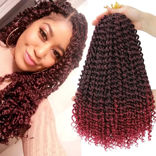 Miniatura 28 de Dansama - 7 paquetes de extensiones de cabello trenzado ondulado Passion Twist, extensiones de cabello de trenzas con ganchillo estilo mariposa, #1B
