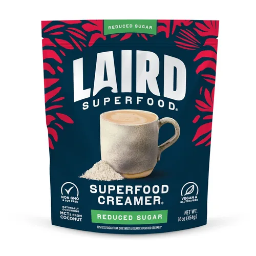 Laird Superfood Creamer - Crema en polvo para el café, sabor a coco, no endulzada, elaborada con superalimentos, sin azúcar añadida, sin gluten, sin