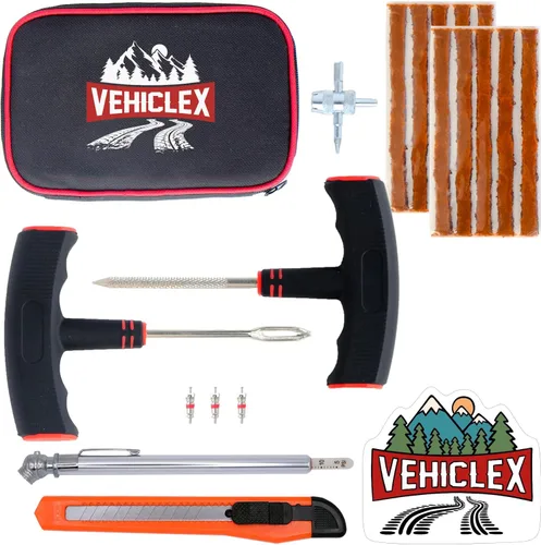 Miniatura 9 de Kit de reparación de neumáticos Vehiclex para tapones y parches con herramientas con mango de aluminio - Kit de emergencia con alicates en bolsa