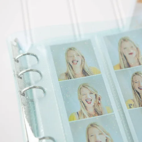Miniatura 6 de Álbum de fotos de cabina de fotos - Cuaderno con purpurina de 6 anillas, carpeta brillante con 20 fundas para fotos de 2x6 - Se adapta a 80 tiras
