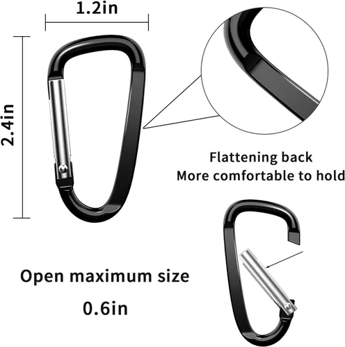 Miniatura 2 de 2.4 "24pcs pequeño mosquetón clip llavero, aluminio D anillo forma clips con llavero gancho