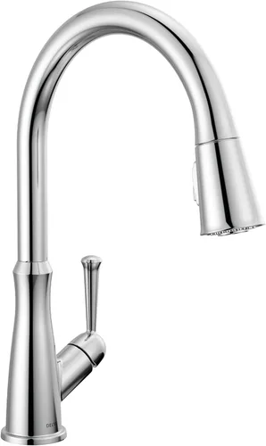 Miniatura 9 de Grifo de cocina Delta Westville de níquel cepillado con rociador desplegable, grifo de fregadero de cocina contemporáneo de un solo orificio, mango