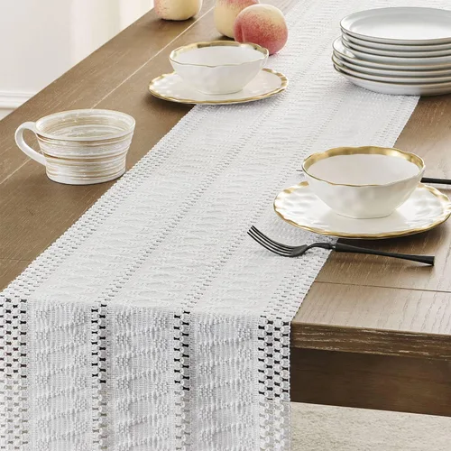 Miniatura 5 de ZeeMart Camino de mesa bohemio estilo macramé, caminos de mesa blancos de 108 pulgadas de largo, decoración del hogar tejido de granja, 12 x 108