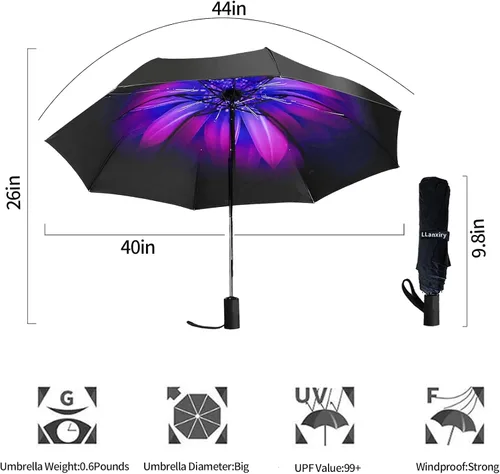 Miniatura 3 de LLanxiry - Paraguas de viaje compacto, resistente al viento, impermeable, paraguas de protección para golf