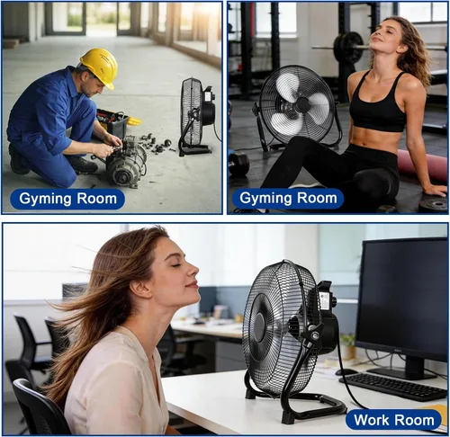 Miniatura 7 de BILT HARD Ventilador de piso de alta velocidad de 12 pulgadas, 3 velocidades, potente ventilador de flujo de aire de 1650 CFM, ventilador de metal