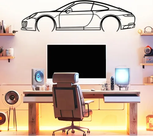 Miniatura 8 de DecoSoul Arte de Pared de Metal con Silueta de Coche 911, Coche Deportivo, Decoración de Línea de Silueta Automotriz, Cueva de Hombre, Regalo
