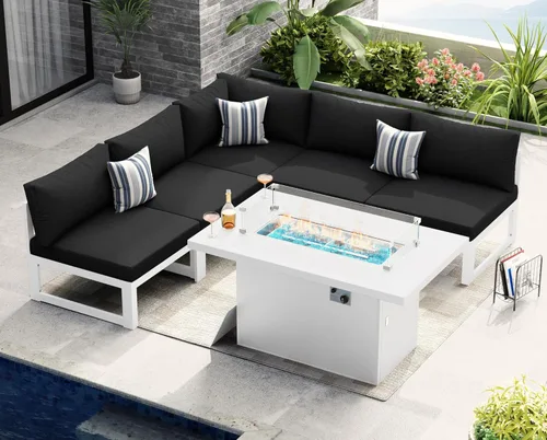 Miniatura 29 de NICESOUL - Juego de 10 muebles de patio extra grandes de aluminio moderno, sofá para exteriores con asiento de 29" de profundidad y ancho, 500 lbs