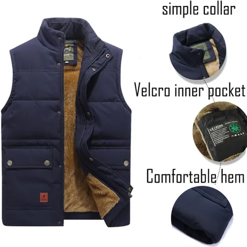 Miniatura 4 de Chaleco acolchado de invierno cálido para hombre, con forro polar grueso, sin mangas, chaqueta sin mangas
