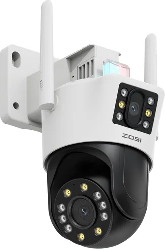 ZOSI C298 - Cámara de seguridad WiFi enchufable PT de 4MP con doble lente (2MP+2MP) para exteriores, cámara panorámica de 360 grados, detección de