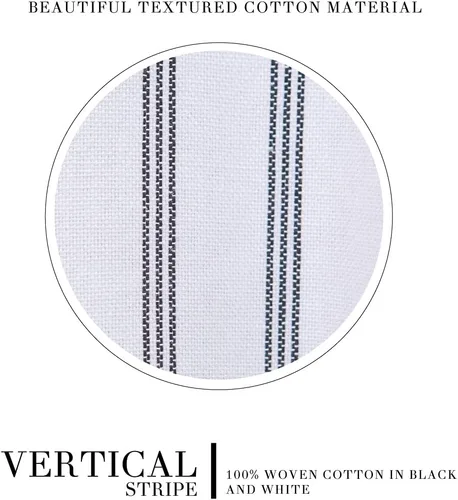 Miniatura 2 de HALL & PERRY Cortina de regadera moderna de transición con rayas blancas y borlas - Rayas verticales negras de 100% algodón, 72 x 72 pulgadas Blanco