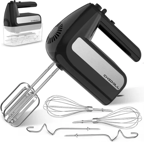Miniatura 10 de Batidora de mano eléctrica de 5 velocidades, batidora de mano de 800 W con turbo para hornear y cocinar, mezclador de alimentos de cocina con Blanco