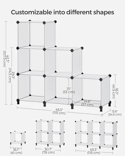 Miniatura 6 de SONGMICS ULPC206W01 - Organizador de almacenamiento de 6 cubos, estantería modular, organizadores de armario y almacenamiento, estantes apilables