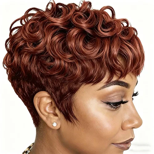 Pelucas sintéticas de corte Pixie, pelucas cortas de color castaño castaño castaño oscuro para mujeres negras, pelucas de repuesto de cabello Marrón