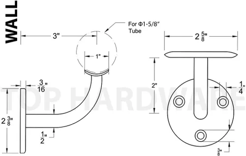 Miniatura 3 de Soporte de barandilla de montaje en pared de grado 316 de acero inoxidable para barandillas de 1-5/8 pulgadas o 1-1/2 pulgadas (paquete de 1)