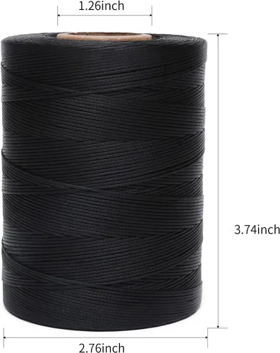Miniatura 2 de Hilo encerado, 779,6 m 150D 0,8 mm hilo plano de poliéster encerado para costura a mano, manualidades, reparación de calzado, encuadernación de Negro