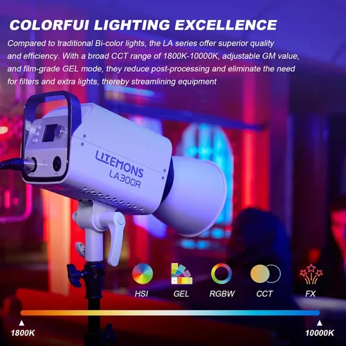 Miniatura 2 de Godox LA300R RGB COB LED Video Light 330W Kit de luz continua a todo color con bolsa de transporte CCT 1800K-10000K 94700lux Montaje Bowens Luz