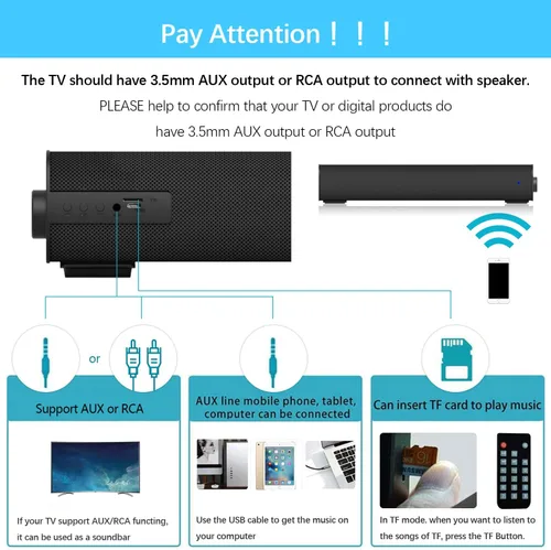 Miniatura 4 de Barra de Sonido Portátil para TV/PC, Altavoz Bluetooth 5.0 con Cable e Inalámbrico para Interiores y Exteriores con Control Remoto y Cable Coaxial
