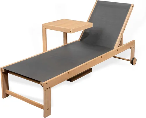 JONATHAN Y Trabuco LNG1100B-2SET - Juego de salón de 2 piezas de madera de acacia para exteriores con silla tumbona ajustable, ruedas y mesa