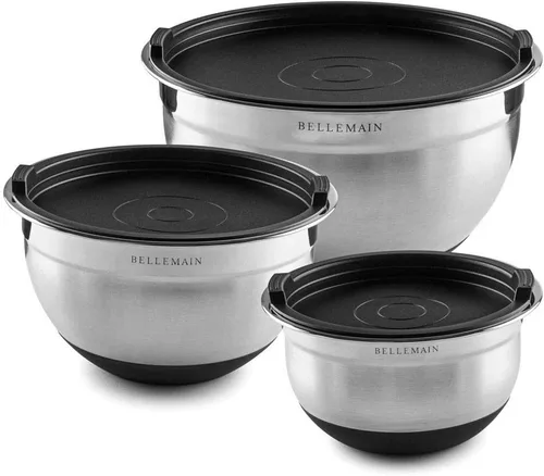Bellemain Juego de cuencos para mezclar con tapas, cuencos de acero inoxidable con tapas herméticas, recipientes de almacenamiento de alimentos,