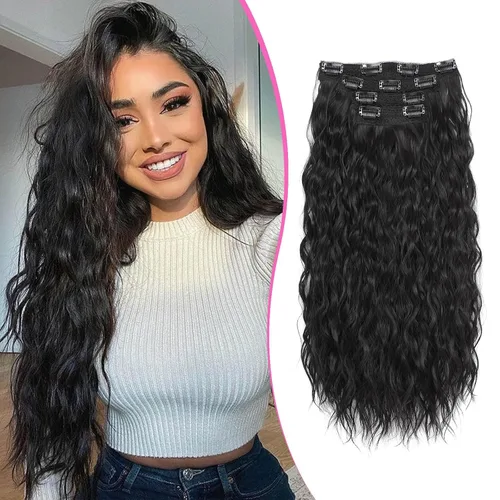 Miniatura 11 de Extensiones de cabello con clip de 20 pulgadas, 4 piezas, color sirena ondulado, rizado, grueso, invisible, trama de encaje color castaño ceniza