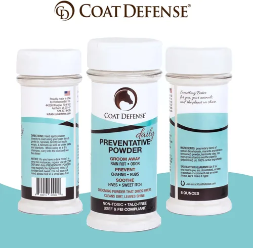 Miniatura 7 de Coat Defense Polvo preventivo diario y tratamiento de pudrición por lluvia para caballos Picazón dulce equino seguro y eficaz, piel funk, arañazos
