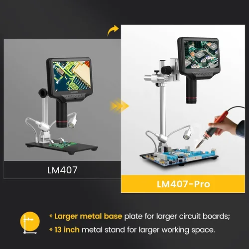 Miniatura 4 de Microscopio digital LM407 Pro HDMI para soldadura con soporte de brazo de pluma de 13 pulgadas, video UHD 2160P, cámara de microscopio electrónico