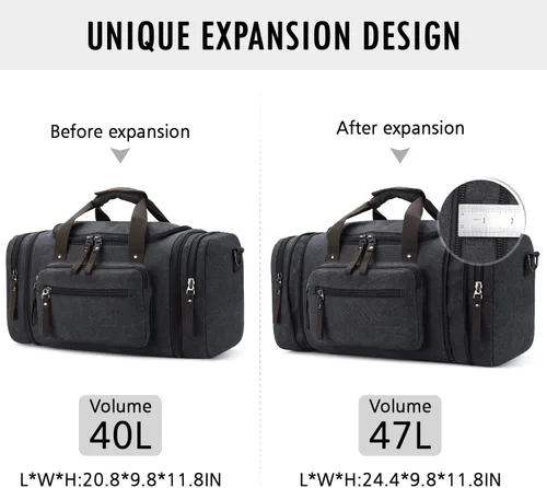 Miniatura 3 de Bolsa de viaje para hombre (lona, bolsa de fin de semana), Negro), A-001
