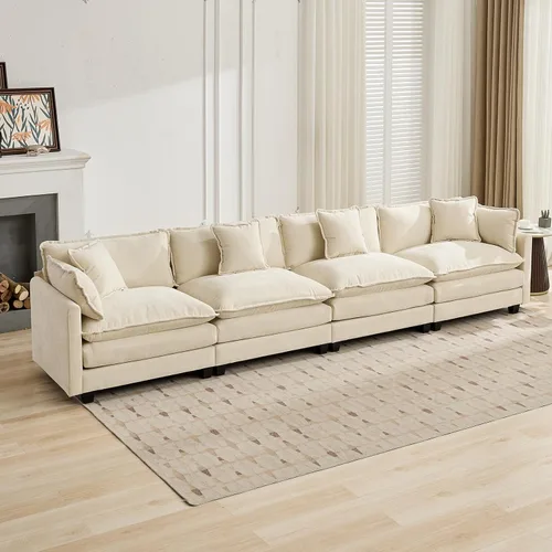 Miniatura 19 de Sofá modular negro de 111.5 pulgadas, sofás seccionales grandes de 3 plazas para sala de estar, sofá nube de tela de felpilla de gran