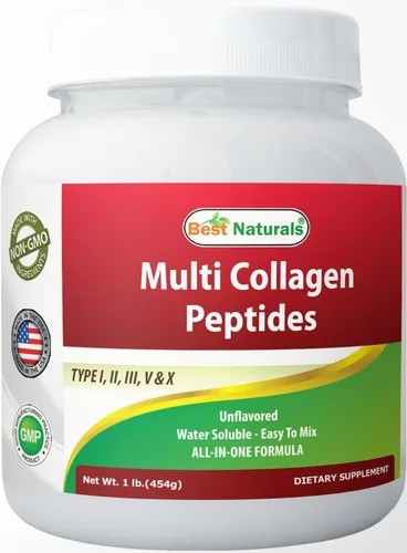 Best Naturals Múltiples péptidos de colágeno proteína tipo I, II III, V y X Colágeno sin sabor 1 libra – Alimentado con pasto y criado en pastos –