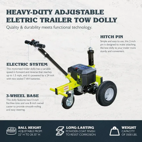 Miniatura 2 de Tow Tuff Plataforma rodante eléctrica para remolque con neumáticos de 13" y rueda giratoria de 8", capacidad de 3500 lb, verde - Altura de bola