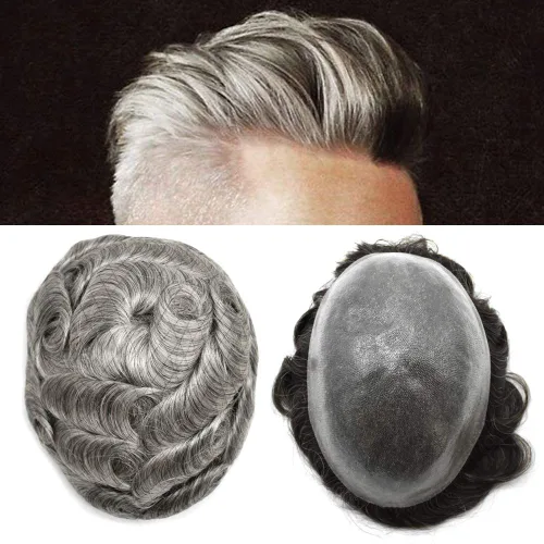 Miniatura 52 de Toupee para hombres Sistema de reemplazo de cabello humano real duradero invisible para hombre Toupee Hair Piece para hombres Poly Men Sistema