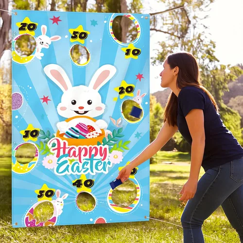 Juego de lanzamiento de Pascua con 3 bolsas de frijoles, juego de fiesta de conejo de Pascua para adultos suministros de fiesta (estilo verde)