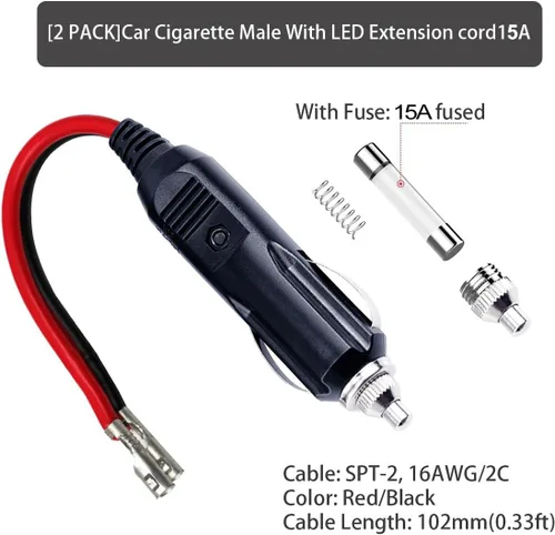 Miniatura 3 de Enchufe macho de repuesto para encendedor de cigarrillos, 12 V, con cables 2P