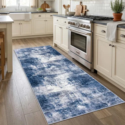 Miniatura 1185 de IOHOUZE Alfombra abstracta lavable de 3 x 12 pies para pasillos, antideslizante para cocina, camino de entrada de lana sintética para interiores