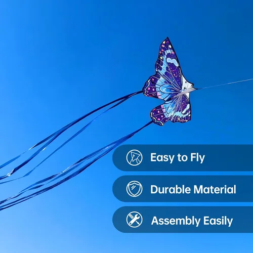 Miniatura 2 de Cometa de mariposa grande para adultos y niños de 4 a 8 años y 8 a 12 años, fácil de volar, cometa de una sola línea de 55 x 28 pulgadas