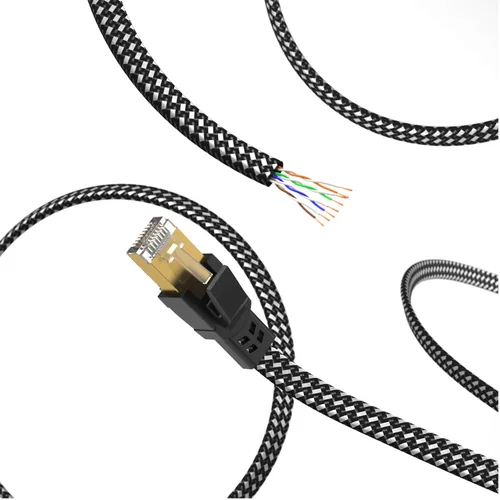 Miniatura 3 de Orbram Cable Ethernet Cat 8 de 150 pies, cable para conexión de red LAN, 26AWG de nailon trenzado de alta velocidad, cable plano aislado de 40 Gbps