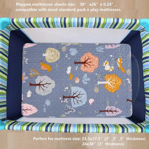 Miniatura 3 de Padded Pack n Play Sheets - Protector de colchón transpirable y grueso, acolchado de 38 x 26 pulgadas, sábana bajera ajustable para Graco, mini