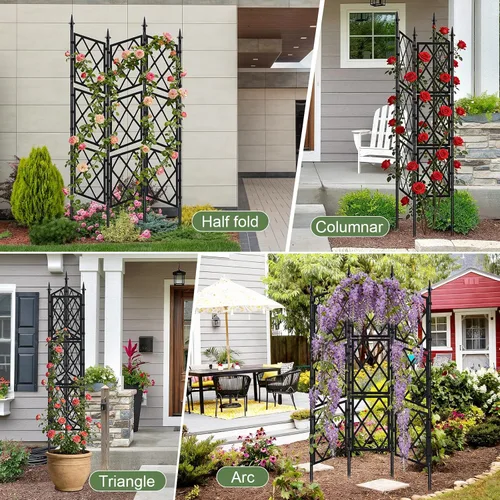 Miniatura 4 de Enrejado de jardín de 5.25 pies para plantas trepadoras al aire libre, valla de soporte de tubo de hierro negro, marco de escalada de celosía